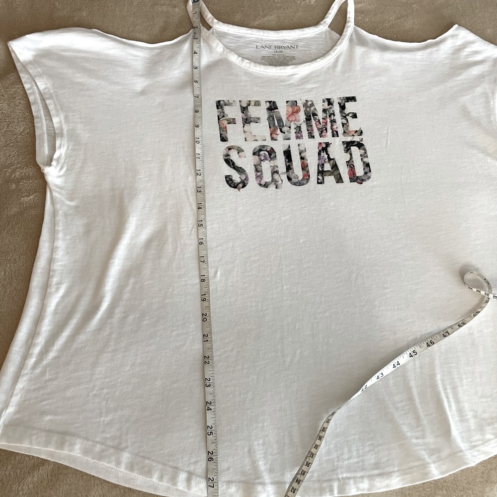 Lane Bryant Floral “Femme Squad” Cold Shoulder T-Shirt - Size 18/20 - Picture 9 of 11